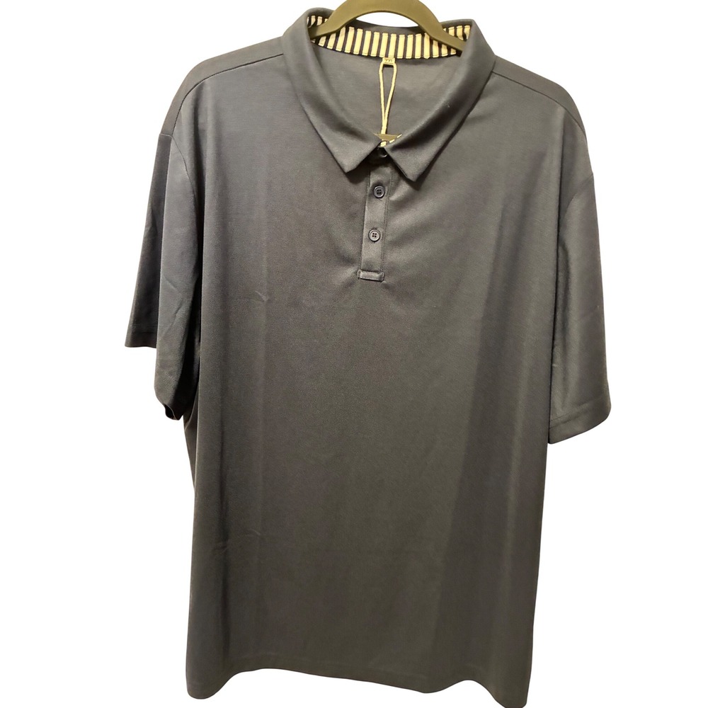 Niashot Mens XXL Navy Blue Short Sleeve Polo Shirt Striped Collar New